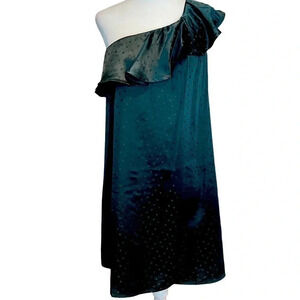 NWT Madewell asymmetrical silk mini dress. Emerald green, Swiss dot print. Sz 0